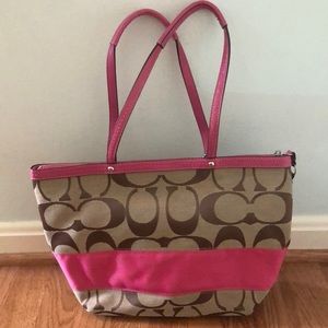 Coach Signature Handbag with Pink Detailing